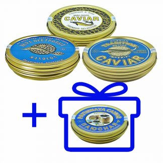 Ensemble de 3 types de caviar d'esturgeon + 100g de caviar pressé en cadeau